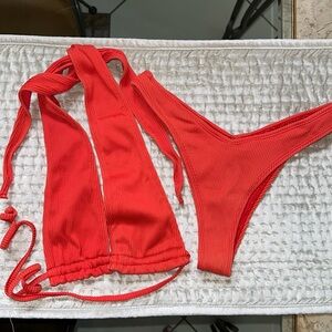 Four Three Seven Red Ribbed Bikini